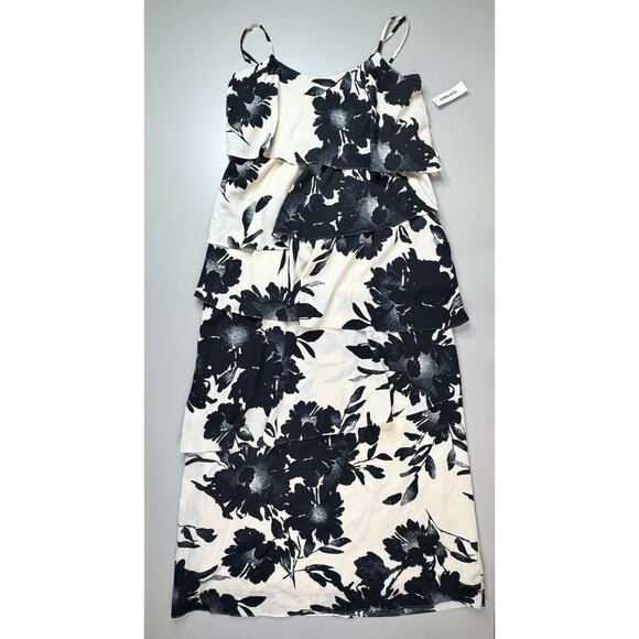 Old Navy Y2K Tiered Maxi Dress M Floral Black Cream Feminine Millennial Event - Picture 4 of 14